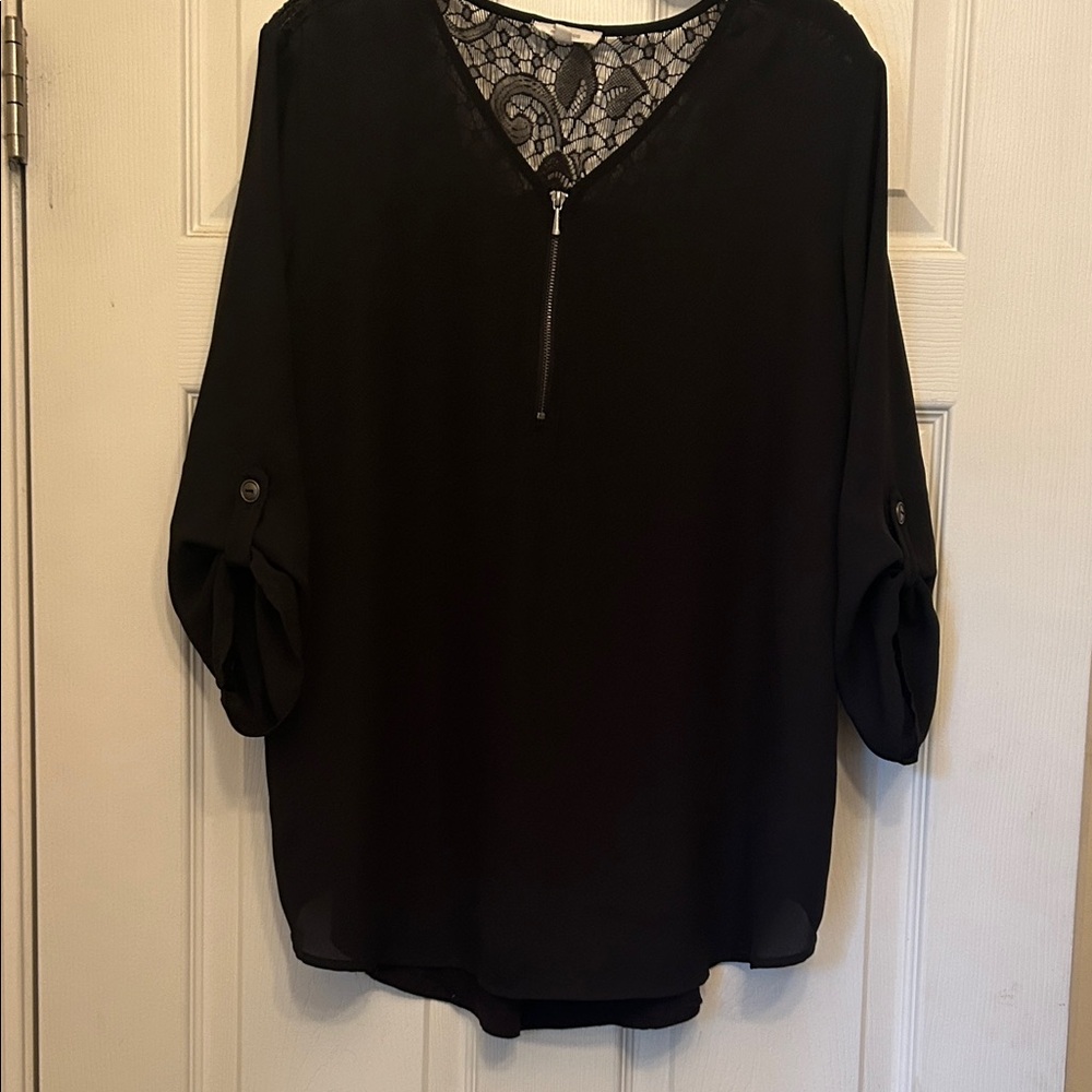 Maurices Black Blouse with Lace and Zipper